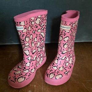 Hunter Pink Rain Boots with Leopard Pattern